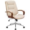 CLP Sedia Da Ufficio Yankton In Similpelle I Poltrona Con Altezza regolabile Inserti In Legno E Struttura In Metallo Cromato, Colore:noce/crema