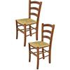 t m c s Tommychairs - Set 2 sedie modello Venice per cucina bar e sala da pranzo, robusta struttura in legno di faggio color noce chiaro e seduta in paglia