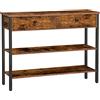 HOOBRO Consolle Ingresso, Tavolo con 2 Cassetti e Ripiani Portaoggetti, 100 x 24 x 80 cm Tavolo da Divano, per Corridoio, Entrata e Soggiorno, Struttura Stabile, Marrone Vintage e Nero EBF32XG01