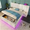 Kebnor Letto imbottito matrimoniale con App Control LED e ricarica USB-C, struttura rete a doghe (senza materasso e comodino) (bianco (PU), 160 x 200 cm)