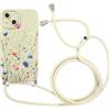 Vxinvnoi Cover Cordino per iPhone 13 6,1, Corda Collana Tracolla Laccio Ragazze Custodia con Aesthetic Fiori Disegni, Sottile Silicone TPU Bumper Antiurto Protettiva Case per iPhone 13, Beige1