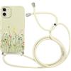 Coiwxmoi Cover Cordino per iPhone 12 6,1, Corda Collana Tracolla Laccio Ragazze Custodia con Aesthetic Fiori Disegni, Sottile Silicone TPU Bumper Antiurto Protettiva Case per iPhone 12, Beige
