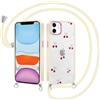Saqmkil Cover con Cordino per iPhone 12/iPhone 12 Pro 6,1, Aesthetic Disegni Fiori Ciliegia Custodia con con Corda Collana Tracolla Laccio Collo, Trasparente Silicone TPU + PC Antiurto Case, Beige1