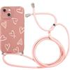 Saqmkil Cover con Cordino per iPhone 13 6,1, Aesthetic Disegni Cuore Ragazze Custodia con Collana Tracolla Laccio Collo Corda, Morbido TPU Bumper Silicone Antiurto Protettiva Case, Rosa