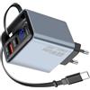 Truhuova 65W GaN - Caricabatterie USB C 3 in 1 con cavo, caricabatterie da 65 W con cavo di ricarica USB C retrattile da 80 cm, porta USB C + porta USB A, caricabatterie con cavo estensibile per iPhone, Galaxy