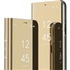 IMIRST MRSTER iPhone 13 Pro Max Cover, Mirror Clear View Standing Cover Full Body Protettiva Specchio Flip Custodia per Apple iPhone 13 Pro Max (6.7). Flip Mirror: Gold