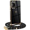 HomiTunky Custodia con Collana per OPPO A72 / OPPO A52 / OPPO A92, Cover Donna Cuore amore con Cordino, Case con Laccio Tracolla Elettrolitico TPU Cover con Collana per OPPO A72 / OPPO A52 / OPPO A92,Nero