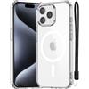 NEW'C Cover Magnetica per iPhone 15 Pro (6,1 Pollici) Compatibile con MagSafe Protezione Antiurto Suprema-Custodia Sottile con Cordoncino-Magnetismo Potente e Protezione Militare- Trasparente