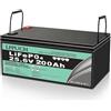 Generic Leisure batteria，Lifepo4 batteria 24V(25.6V) 200AH batteria al litio ferro fosfato, 5000 cicli di vita, built-in BMS, Adatto per impianti fotovoltaici, campeggio, ecc.