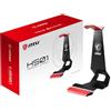 MSI HS01 - Supporto per cuffie da gaming, gestione intelligente dei cavi, design solido in metallo, base antiscivolo, supporto per cellulare integrato, Nero e Rosso