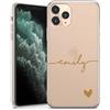 TULLUN Custodia personalizzata per iPhone 15, in morbido gel trasparente, cover personalizzata orizzontale, colore con nome e fondo a cuore, stile individuale, iniziali e testo, nome e cuore dorati