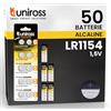 Uniross 50 Batterie a Bottone LR1154 AG13 LR44 per Orologi Termometri Digitali Giocattoli Calcolatrici - Uniross Pile Alcaline 1,5V Piccole Sottili a Lunga Durata di Alta Qualità