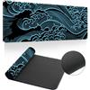 Treer Tappetino Mouse Stampa Onda, XXL/XL/L Gaming Con Base Gomma Antiscivolo e Bordi Cuciti, per Ufficio e Casa (Blu, 1200x600mm)