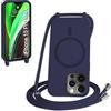 FMPCUON FNPCUON Cover Magnetica Silicone per iPhone 15 Pro Max con Cordino,Compatibile con MagSafe,Custodia con Laccio Collana Tracolla Collo Sottile TPU Antiurto Protettiva Case con Corda.Blu