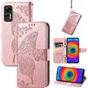 JIUNINE Cover per Ulefone Note 14/14 Pro, Custodia Libro in Pelle Portafoglio Case Flip Antiurto con Disegni di Farfalla [Porta Carte] [Magnetica] [Interno TPU] per Ulefone Note 14, Oro rosa