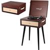 Cyberlux Giradischi con supporto, in stile retrò, con altoparlante Full Range, Bluetooth, radio FM, USB, Line-Out AUX IN Micro SD, slot in vinile, nostalgico, giradischi con piedini