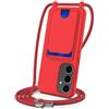 FMPCUON Cordino per Cellulare per Samsung Galaxy S25 Plus con Porta Carte con Collana Regolabile Tracolla Silicone Liquido Case Custodia Cover,Rosso