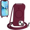 FMPCUON FNPCUON Cover Magnetica Silicone per iPhone 13 con Cordino,Compatibile con MagSafe,Custodia con Laccio Collana Tracolla Collo Sottile TPU Antiurto Protettiva Case con Corda.Rosso