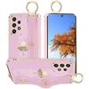 Kainevy Cover per Samsung A33 5G Silicone con Cordino, Anello Metallo Fibbia, Antiurto Protezione per Samsung Galaxy A33 5G Cover Aesthetic Sottile Acero Lasciare Modello Bella Case Rosa (Viola)