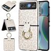 Generic Custodia per Motorola Razr 40, motivo leopardato sottile con supporto ad anello, guscio leggero anti-goccia, protezione migliorata per donna e ragazza (bianco)