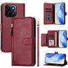 Generic Custodia a portafoglio per telefono compatibile con Honor 400 Smart, 5 scomparti per carte di credito, custodia con cerniera in pelle PU, chiusura magnetica, cavalletto con cinturino da polso, colore