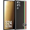 CUSTOMIZZA - Custodia cover nera morbida in tpu compatibile per Samsung S24 ULTRA effetto fibra di carbonio bandiera Italia made in Italy