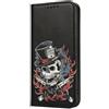 Mixroom - Custodia Cover Case a Libro per Samsung Galaxy A52 / A52S con Stand in Ecopelle Chiusura Magnetica Portafoglio Parte Interna in TPU Morbida Fantasia Teschio Coltelli D55
