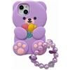 SGVAHY Custodia per iPhone Xs Max, adorabile fiore 3D in stile Kawaii con orsetto in cartone, morbida protezione in silicone viola, custodia protettiva antiurto per bambine