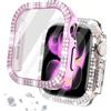 DEALELE Confezione da 2 custodie in vetro temperato compatibile con Apple Watch Series 11/10 (42 mm), custodia protettiva a doppia fila con diamanti e pellicola protettiva in vetro temperato (rosa+