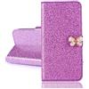 BLOTECH Custodia Sparkly Wallet for Samsung Galaxy S6 Cover Bling Bling Glitter Brillantini Brillante Viola Leather Case Shell Wallet PU e Glitter Brillanti 3D Farfalla Strass Cover per Samsung Galaxy S6