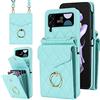 XIMAND Custodia portafoglio per Samsung Galaxy Z Flip 3 con anello e tracolla regolabile, stile elegante e multifunzionale a fisarmonica con 4 scomparti per carte di credito（Verde）