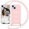 Yoedge Cover con Cordino per iPhone 15 6,1 Personalizzata, Rosa Custodia con Laccio Collana Custodie Personalizzabile con Foto Testi Immagine Personalizzate Custom per iPhone 15 Case