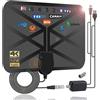 POCHY 36DBI Antenna TV Interna, 200 km Digitale Antenna DVB-T DVB-T2 con Amplificatore Segnale e Cavo per VHF UHF 1080P 4K FM
