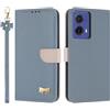 TAUYN Custodia per Motorola Moto G85 / Edge 50 Fusion, PU Pelle Flip Cover Antiurto TPU Custodie, Slot per Schede & Supporto Funzione, con Cordino -Blu
