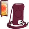 FMPCUON FNPCUON Cover Magnetica Silicone per iPhone 12 Mini con Cordino,Compatibile con MagSafe,Custodia con Laccio Collana Tracolla Collo Sottile TPU Antiurto Protettiva Case con Corda.Rosso