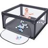 LIFEZEAL Box Bambini e Neonati, Recinto, 126x126cm, con 2 Maniglie, 50 Palline, Bordo Protettivo, Porta con Cerniera Sicura, Ventose, Parco di Gioco, Centro di Attività, Rete Traspirante, Grigio Scuro