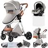 Oubeauou Passeggino combinato 3 in 1, bidirezionale con navicella, regolabile 105-180°, pieghevole semplice, 4 ruote (YV9-LIGHTGREY)