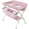 Belfoyer Fasciatoio Neonato Pieghevole Regolabile in Altezza - Portatile con Cinture di Sicurezza, Organizer & Ripiani, Struttura in Metallo Solida (75×68×83-91 cm, Rosa)