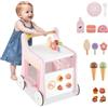 GYMAX Girello per Bambini in Legno 2-in-1, Carrello Primi Passidei Gelati con Accessori Interattivi e Ruote Antiscivolo, Cucina Giocattolo Montessori con Ruote, per Bambino 1 Anno + (Rosa-1)