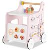 COSTWAY Carrello Primi Passi in Legno per Bambini, Centro Attività Montessori con Giacattoli, Gioco Educativo con Ruote, Girello per Bambini 12 Mesi +, 32 x 35 x 42 cm (Rosa)