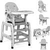 RELAX4LIFE 3 in 1 Seggiolone Pappa, Seggiolone Multifunzione con Doppio Vassoio Estraibile, Schienale Regolabile, Cuscino Staccabile e Cintura di Sicurezza, per Bambini 6-36 Mesi, 20KG (Grigio)