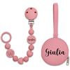 BABY J ART Portaciuccio, Portasucchietto IN SILICONE, Catenella portaciuccio personalizzata con nome BUBBLE BLUSH,ULTRA LEGGERA,BABYJART, lavabile, sicura per il bambino, compatibile con ciuccio MAM e CHICCO!