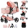 Shineey Passeggino 3 pezzi Carrozzina Ovetto Schienale Regolabile Completamente Reclinabile passeggino 3 in 1Grandi Ruote pneumatici in gomma,passeggino combinato (H9/PINK, H9)