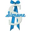 Lol T-Shirt Fiocco Nascita Maschietto in Legno Personalizzato con Nome e Lettera - Decorazione con Fiocco di Raso Azzurro - Idea Regalo Nascita Baby Shower per Bimbo - 22x12 cm