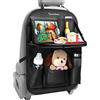 Tsumbay Organizer Auto, Tsumbay PU leather Proteggi Sedili Auto Bambini Organizer Sedile con Multi-tasca e Tavolino Pieghevole iPad Porta Tablet Auto, Facile da Pulire, Nero