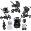 Lnhcrbs Passeggino 3 in 1,Stroller da Viaggio, Grigio-Set Passeggino e Seggiolino Auto, Passeggino Fronte Mamma con Zanzariera Parapioggia, Maniglia Regolabile, Telaio in Alluminio, 0-4, 22Kg