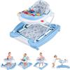 GYMAX Girello Convertibile 6 in 1 per Bambini, Girello Pieghevole con Ruote, Cavallo a Dondolo per Bambini con Pedana, Luci e Musica e Giocattoli, per Bambini di 7-14 Mesi (Blu)