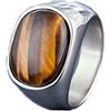 Mesnt Anelli in Acciaio al Titanio Uomo Anelli Uomo Punk Anello con Pietra Occhio di Tigre Largo 17 mm Anello Fidanzamento Argento Taglia 22