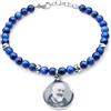 amorili Bracciale San Padre Pio da Pietrelcina in Acciaio Inox con Pietre Dure - Gioiello Religioso Cattolico Cristiano Unisex, Idea Regalo Fede e Devozione (giada blu)