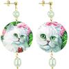 IN Lebole Collezione The Circle Piccolo Gatto Bianco Orecchini da Donna in Ottone Pietra Perla